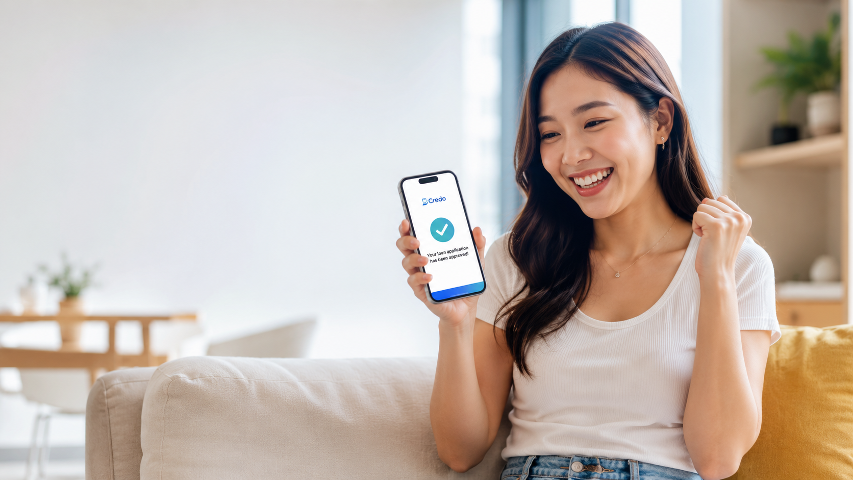 Filipino customer checking a Credo approval result on a mobile phone